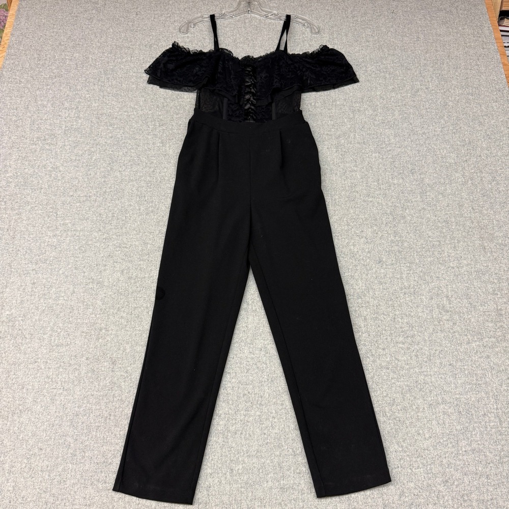 Express Jumpsuit 2 Black Lace Mesh Corset Off Shoulder Ruffle Evening Party